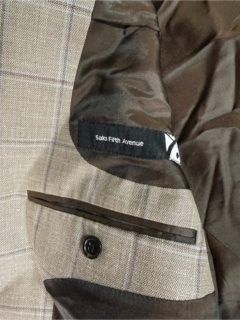 Saks Fifth Ave Loro Piana Sport Coat 42L Wool Silk Linen Windowpane Blazer Italy